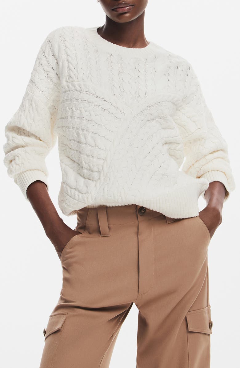 Desigual Exeter Cable Crewneck Sweater, Main, color, 