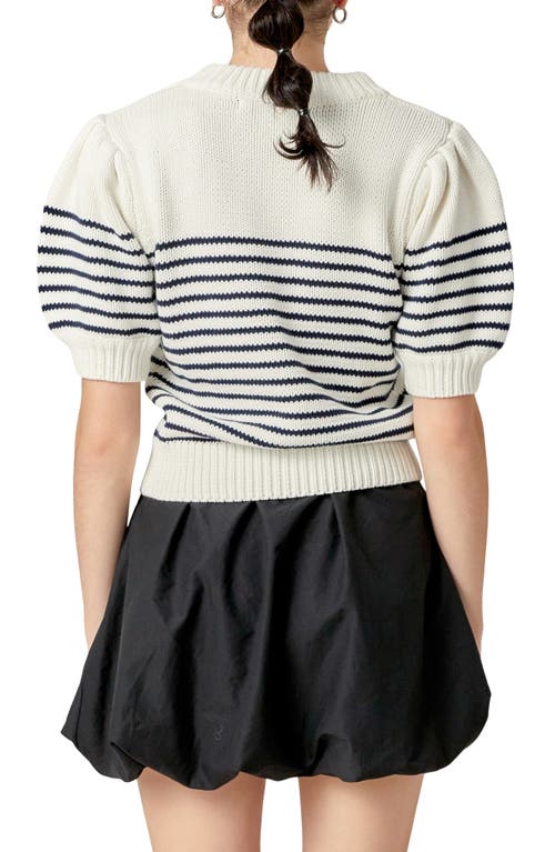 English Factory Bow Detail Short Sleeve Sweater In Off White/navy
