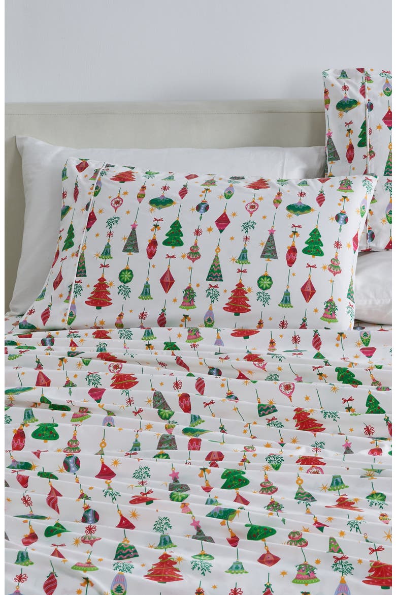 Print Microfiber Sheet Set, Alternate, color, TWINKLING ORNAMENTS