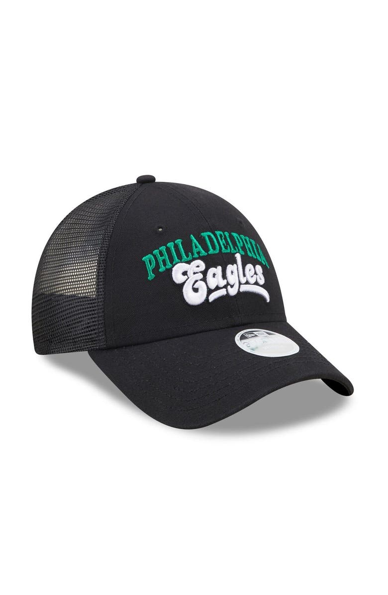 New Era Women's New Era   Black Philadelphia Eagles Team Trucker 9FORTY Snapback Hat, Alternate, color, 