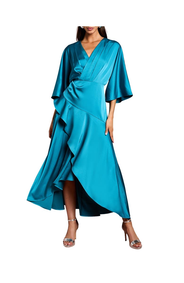 Coast Satin Crepe Ruffle Wrap Midi Dress, Alternate, color, Teal