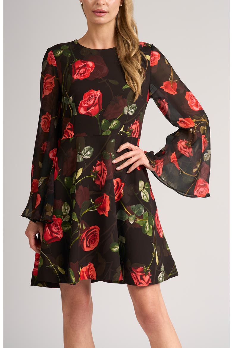 Lea Long Bell Sleeve Minidress, Alternate, color, RICH BLACK