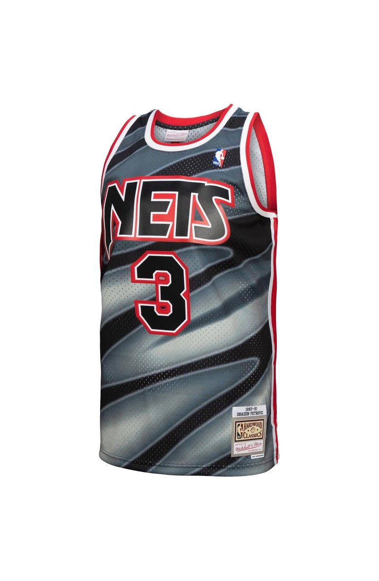 Mitchell & Ness Men's Mitchell & Ness Drazen Petrovic Black New Jersey Nets 1990/91 Hardwood Classics Reload 3.0 Swingman Jersey, Alternate, color, 