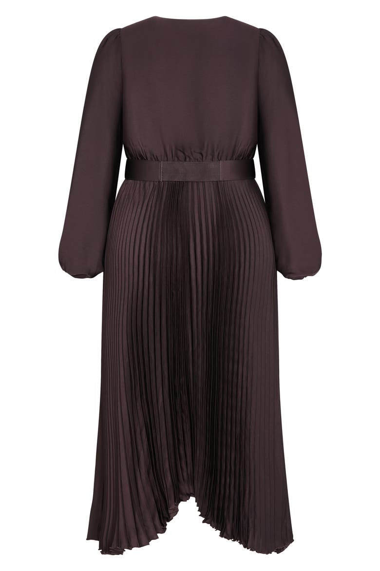 Amara Accordion Pleat Sateen Dress, Alternate, color, CHOCOLATE