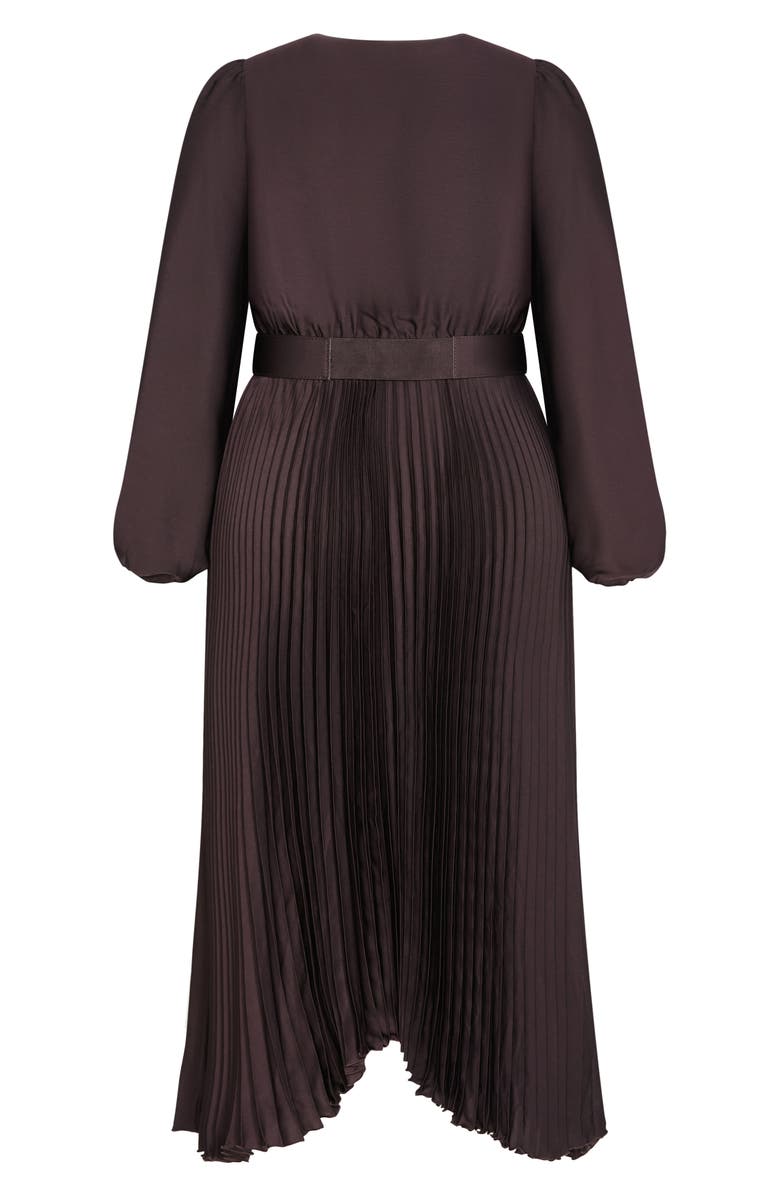 City Chic Amara Accordion Pleat Sateen Dress, Alternate, color, Chocolate