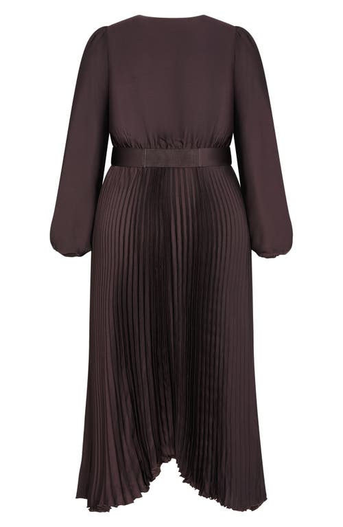 City Chic Amara Accordion Pleat Sateen Dress In Brown