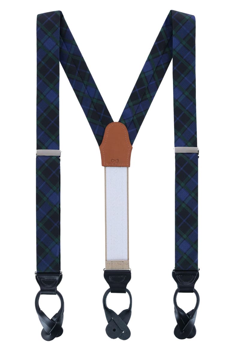 Ives Plaid Silk Suspenders, Main, color, GREEN AND NAVY PLAID