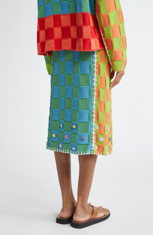 Yanyan Floral Ribbon Checkerboard Midi Skirt In Multi