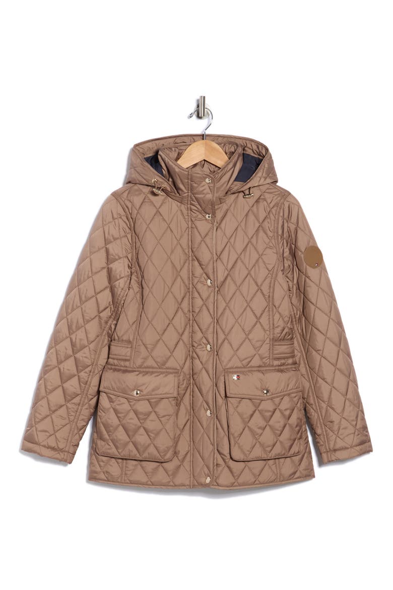 Hooded Diamond Quilted Jacket, Alternate, color, KHAKI
