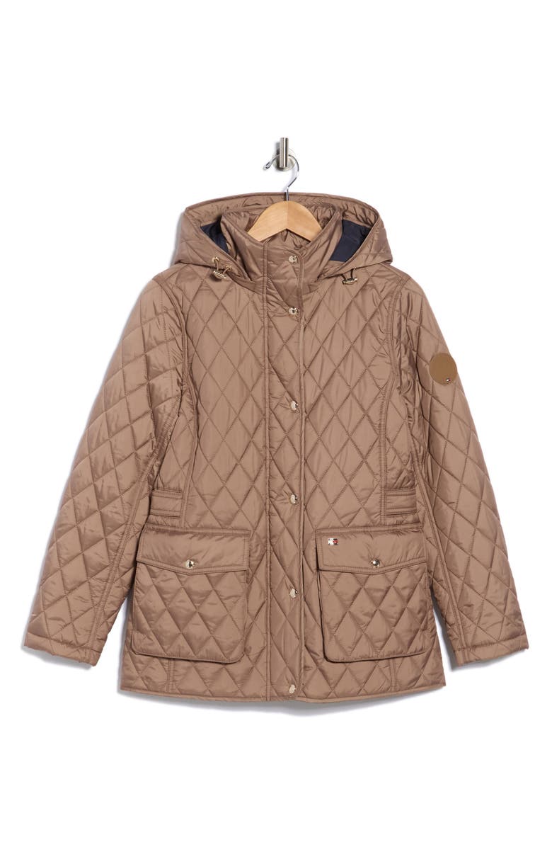 Tommy Hilfiger Hooded Diamond Quilted Jacket, Alternate, color, Khaki