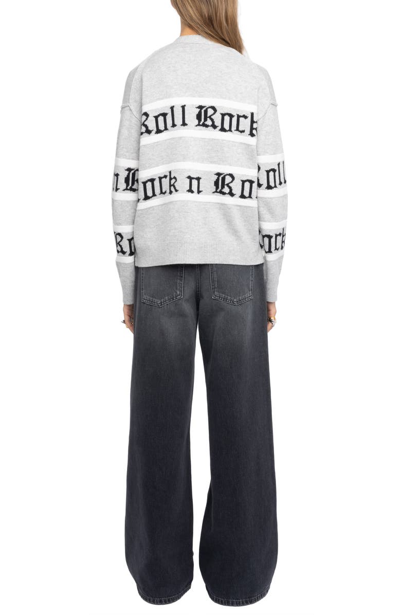Zadig & Voltaire Mirkaz Rock 'N' Roll Jacquard Stripe Wool & Cashmere Cardigan, Alternate, color, Light Grey
