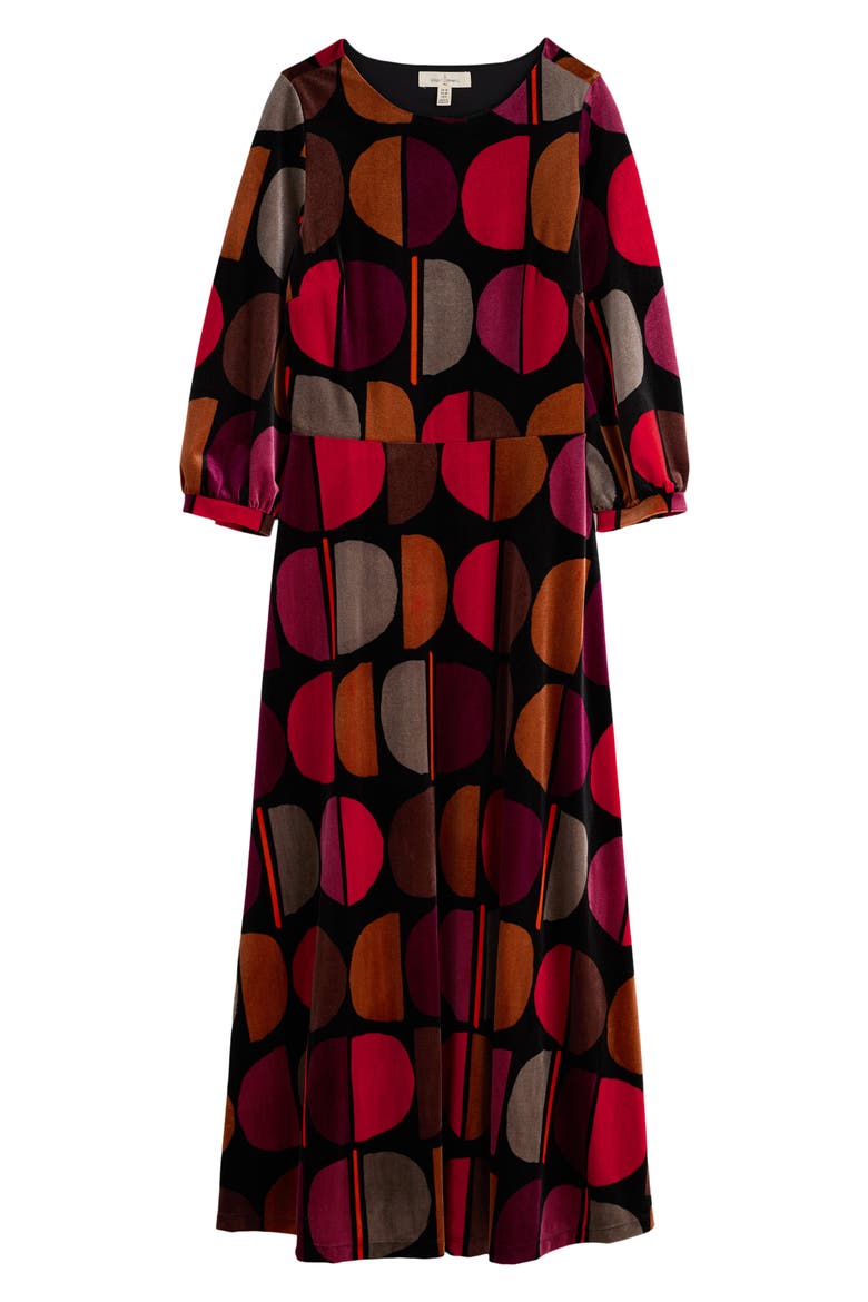 Oak Cottage Geo Print Velvet Midi Dress, Alternate, color, HALF MOON STAMP ONYX