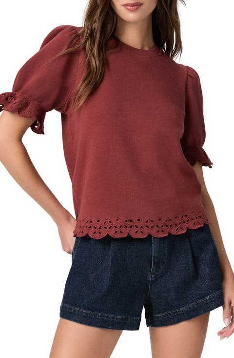 Ciabatta Eyelet Detail Cotton Knit Top