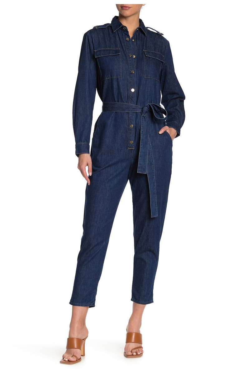7 For All Mankind Front Button Waist Tie Denim Jumpsuit, Main, color, 
