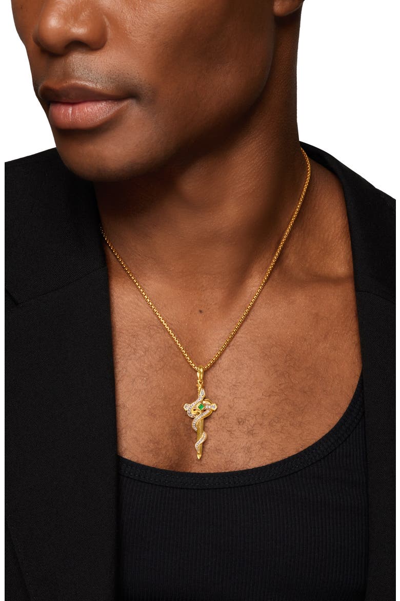 Men's Ouroboros Snake Amulet with Diamonds, Alternate, color, EMERALD