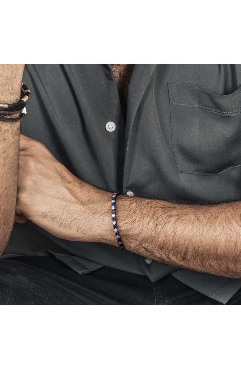 DELMAR Men's Lab Grown Blue & White Sapphire Tennis Bracelet, Alternate, color, Blue