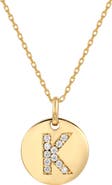 SUZY LEVIAN Yellow Sterling Silver White Cubic Zirconia Initial Disc Pendant Necklace