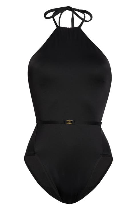 Belted High Neck One-Piece Swimsuit