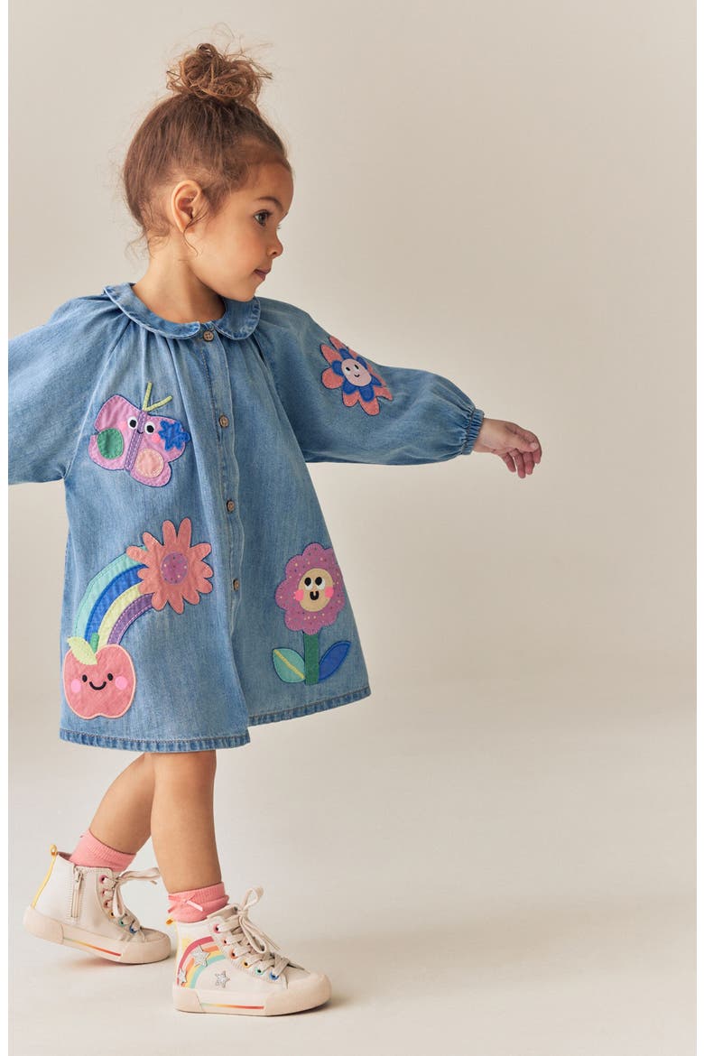 Kids' Patch Denim Dress, Alternate, color, BLUE
