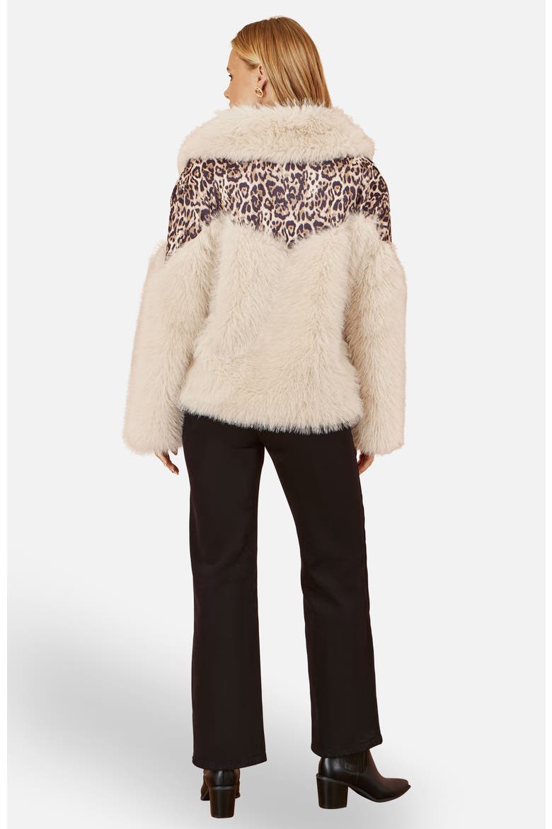 Faux Fur Biker Leopard Print Jacket, Alternate, color, Brown