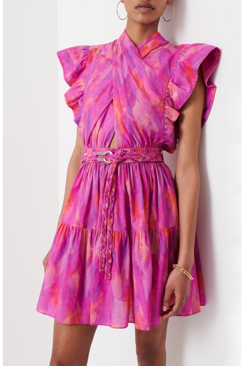 Finn Ruffle Cap Sleeve Faux Wrap Dress, Alternate, color, FUCHSIA MULTI