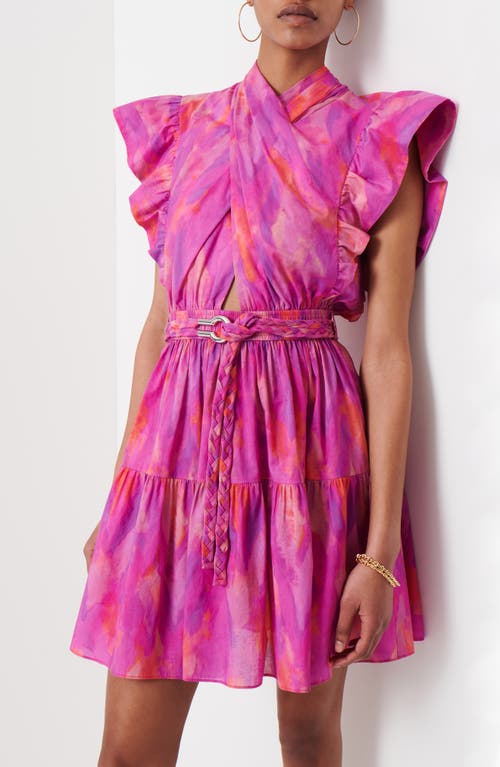 Derek Lam 10 Crosby Finn Ruffle Cap Sleeve Faux Wrap Dress In Fuchsia Multi