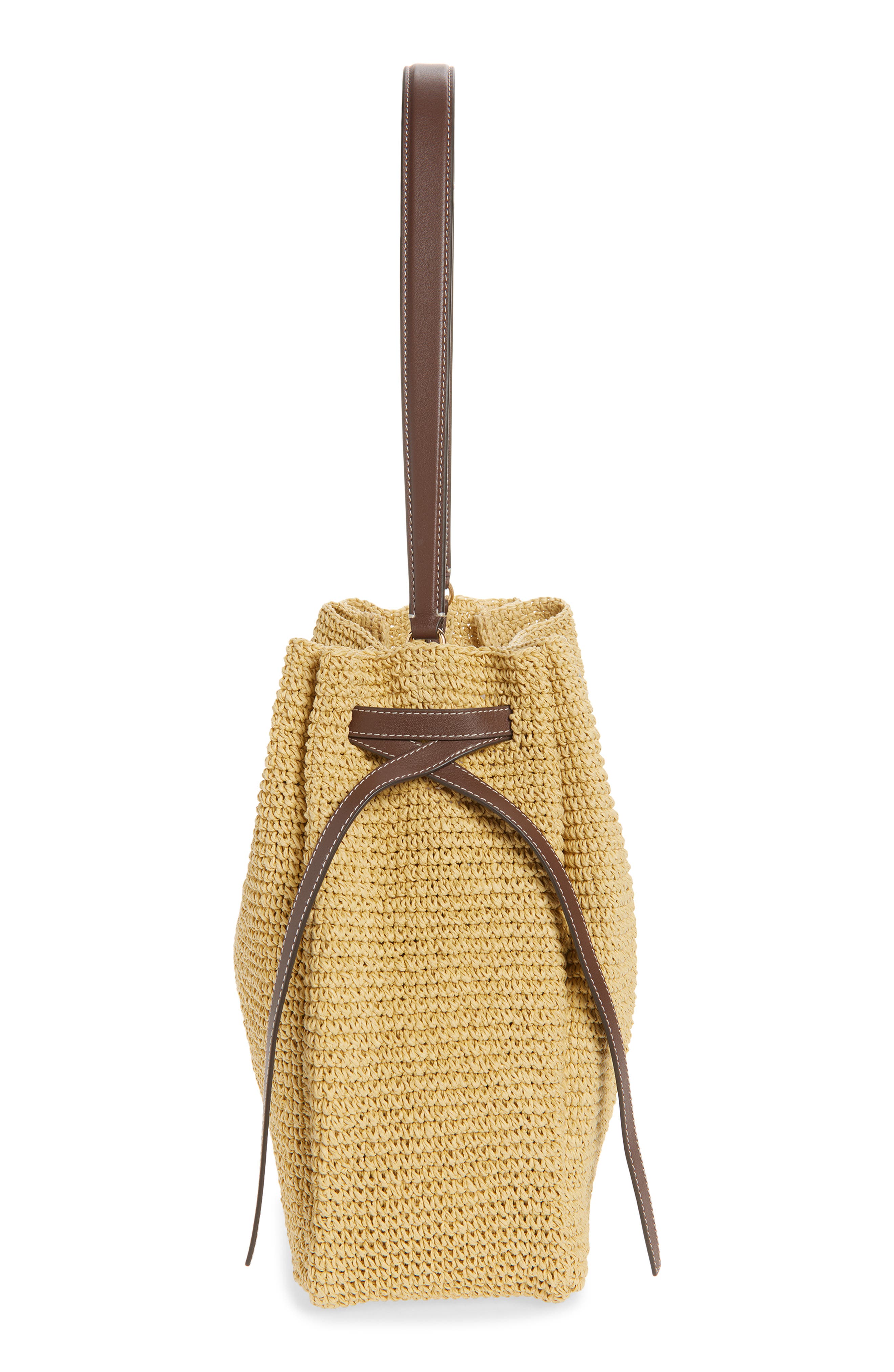 Tory Burch Large Romy Straw Bucket Bag, Alternate, color, 