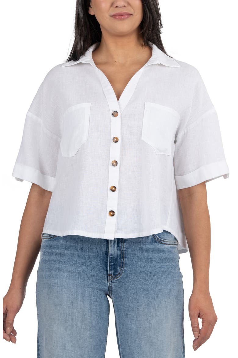 Breland Boxy Linen Blend Button-Up Shirt, Main, color, OPTIC WHITE