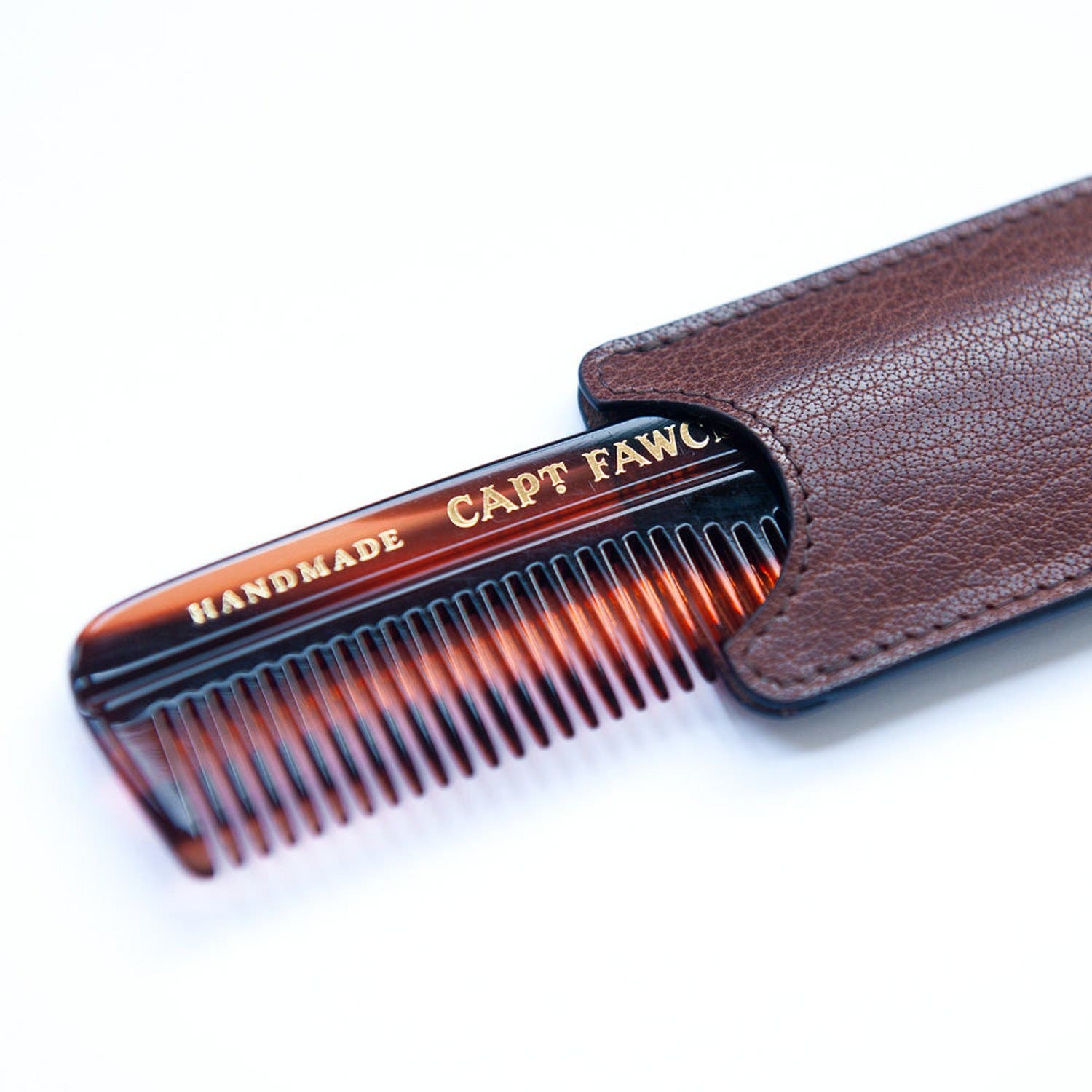 Captain Fawcett Pocket Hair Comb with Leather Sleeve 