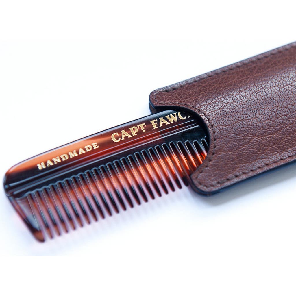 Captain Fawcett Pocket Hair Comb With Leather Sleeve In Brown