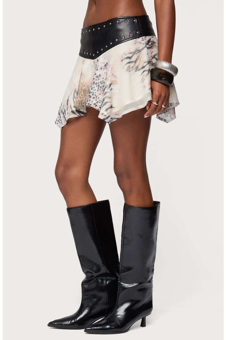 Letta Animal Print Chiffon & Faux Leather Miniskirt, Alternate, color, MIX