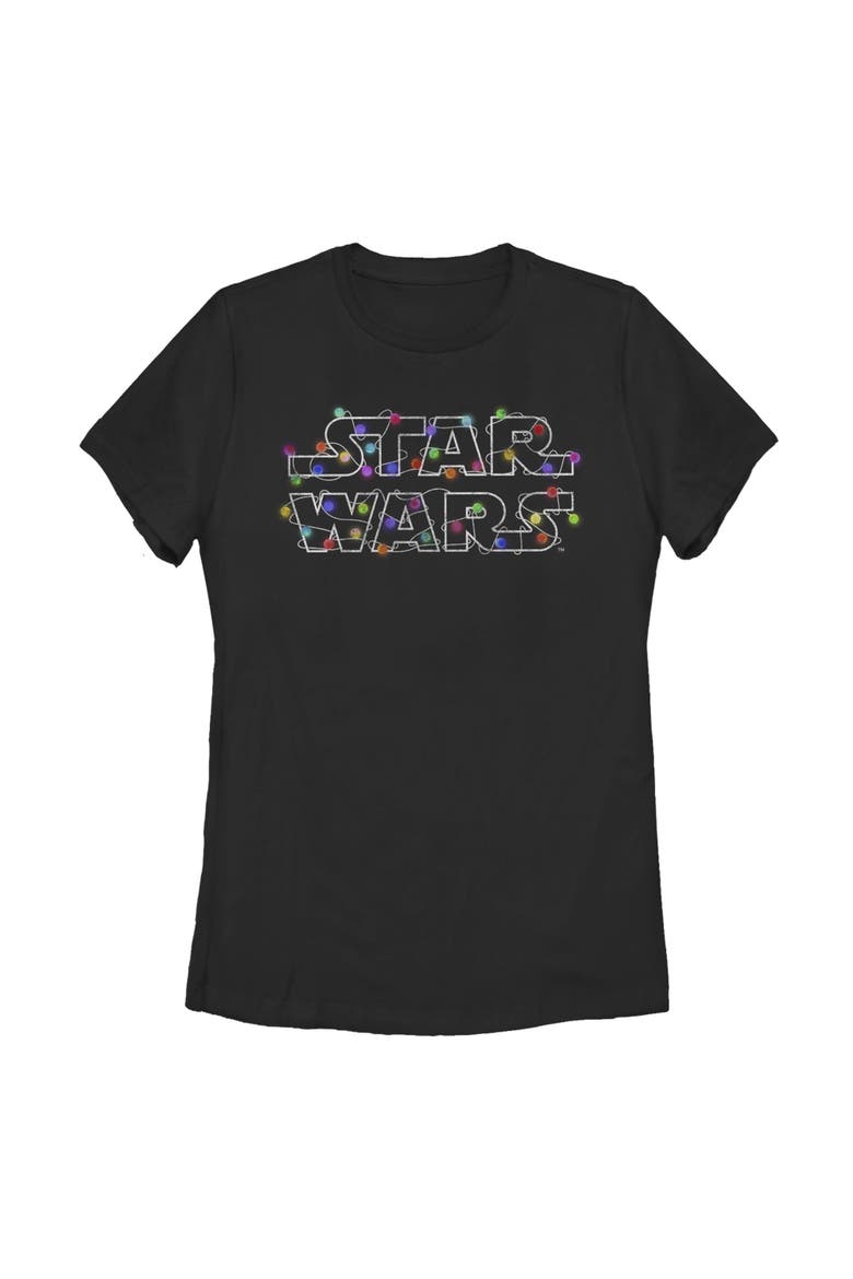 Women's Star Wars A New Hope Christmas Logo String Lights Graphic T-Shirt, Main, color, Black