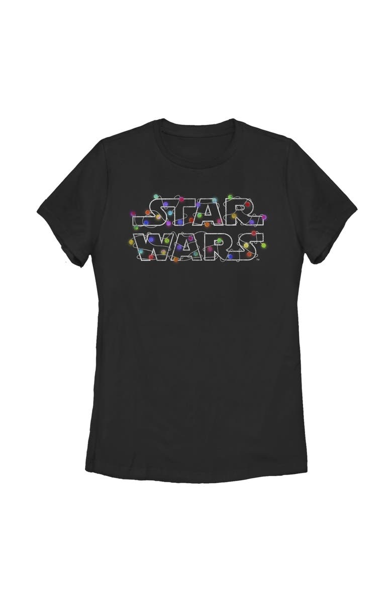 Star Wars: A New Hope Women's Star Wars A New Hope Christmas Logo String Lights  Graphic T-Shirt, Main, color, Black