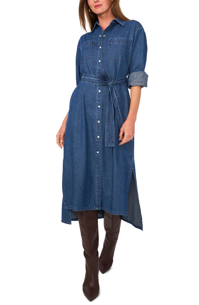 1.STATE Long Sleeve Midi Denim Shirtdress, Alternate, color, Navy Yard