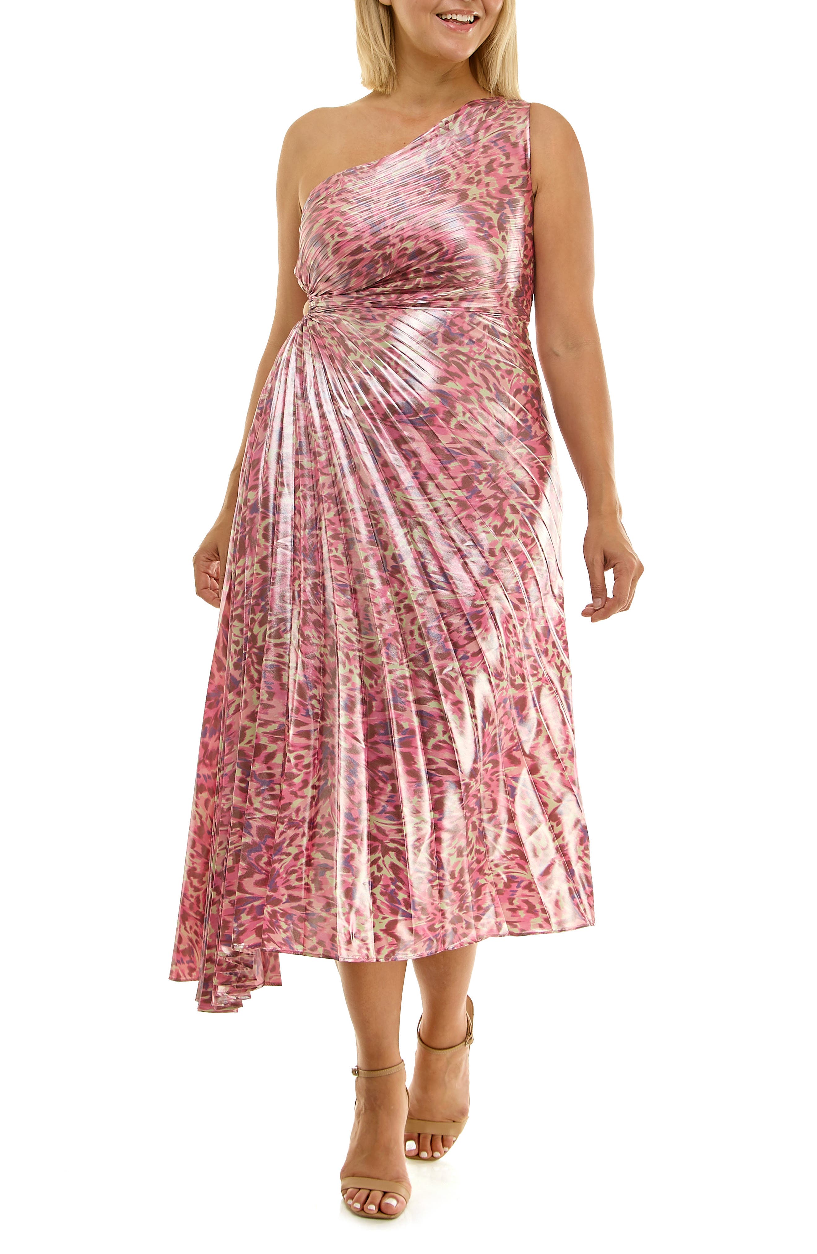 Pleated One-Shoulder Metallic Dress - image 3