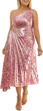 Nicole Miller Pleated One-Shoulder Metallic Dress