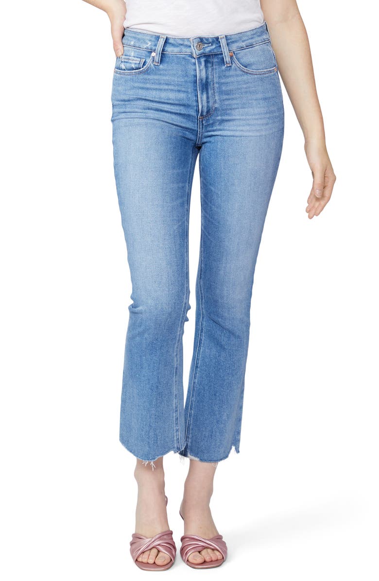 PAIGE Colette Raw Hem High Waist Crop Flare Jeans, Main, color, Mel Distressed Live Hem