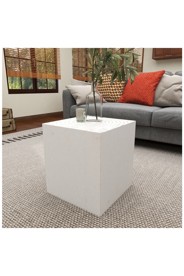 White Wood Intricately Carved Accent Table, Alternate, color, WHITE