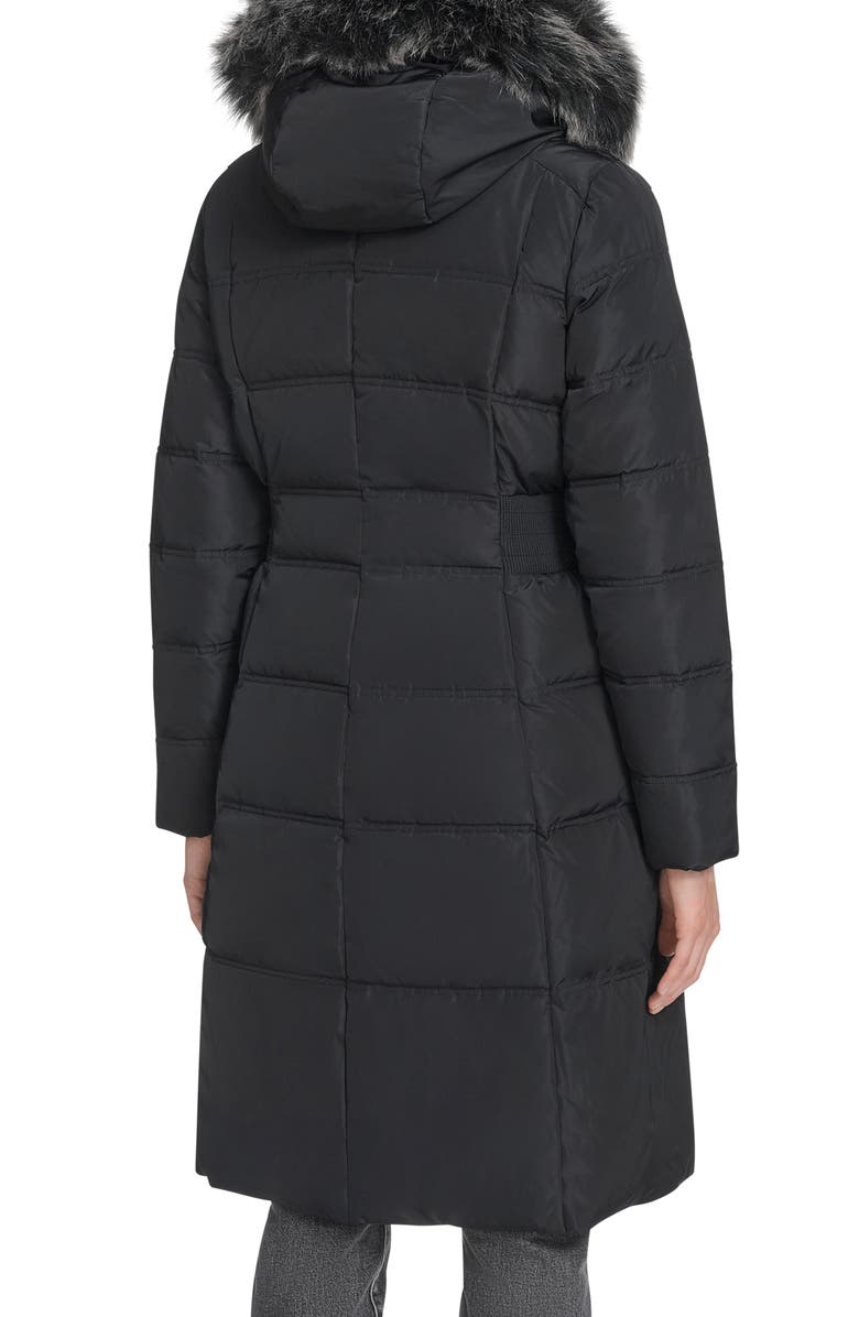 Cole Haan Signature Hooded Puffer Coat with Bib & Faux Fur Trim, Alternate, color, Black