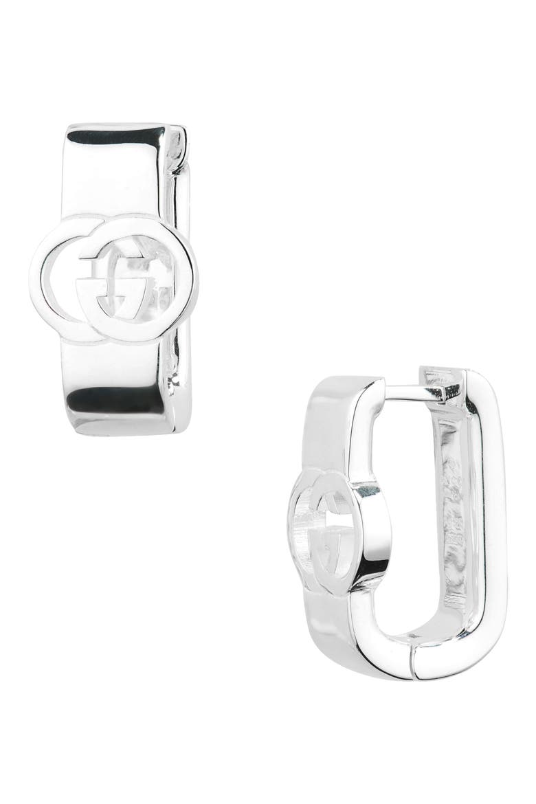 Interlocking G Sterling Silver Huggie Hoop Earrings, Main, color, SILVER