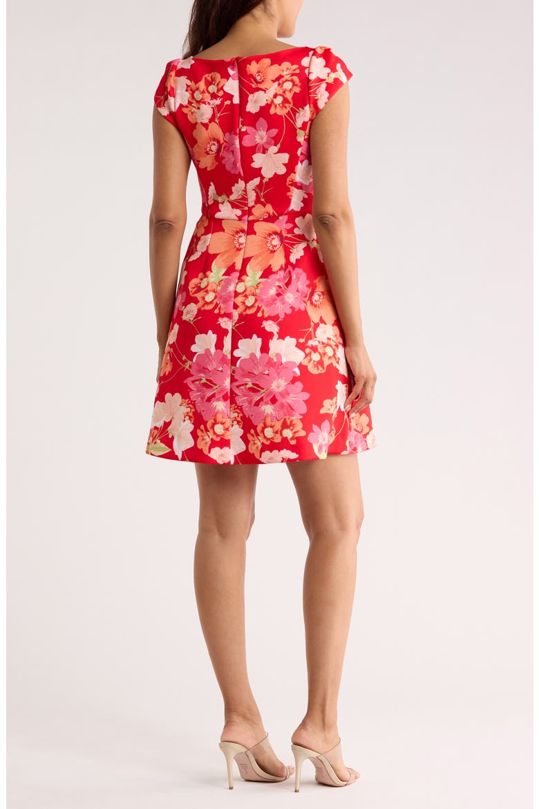 Floral Cap Sleeve Scuba Fit & Flare Dress, Alternate, color, RED MULTI