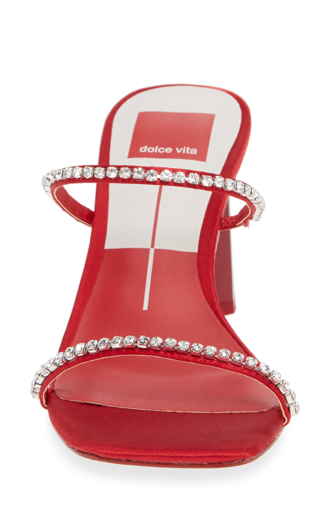 Naylin Crystal Embellished Slide Sandal, Alternate, color, RED SATIN