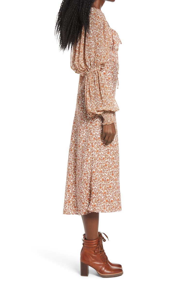 Aglow Smocked Long Sleeve Midi Dress, Alternate, color, TEA COMBO