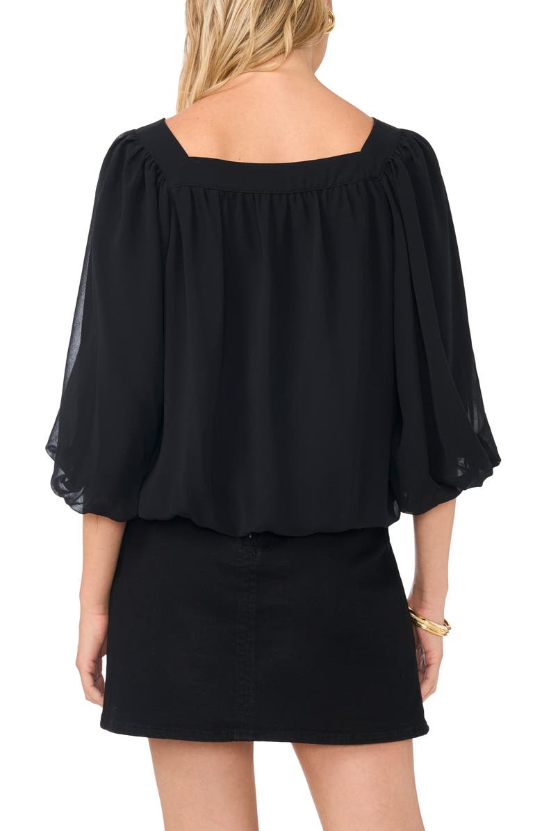 Vince Camuto Square Neck Bubble Sleeve Chiffon Top, Alternate, color, Rich Black