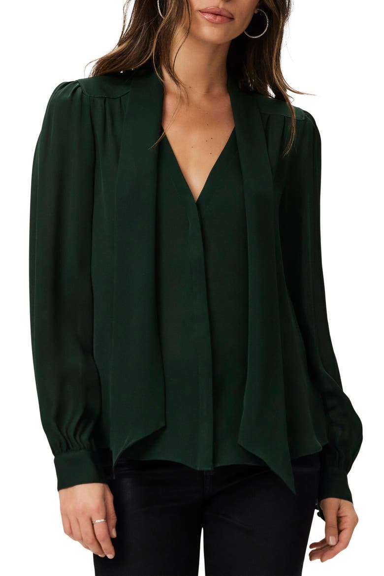 Kirstie Tie Neck Silk Georgette Shirt, Main, color, DKFOREST
