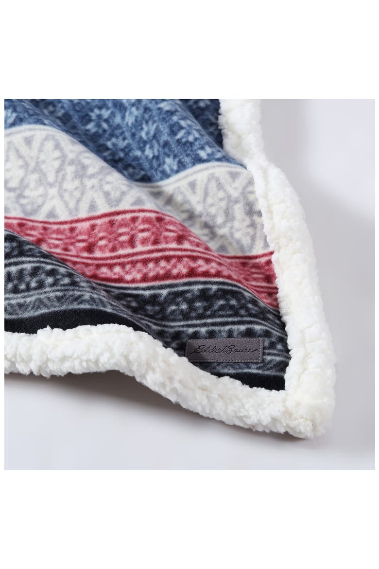 Fair Isle Plaid Faux Shearling Throw Blanket, Alternate, color, MIDNIGHT