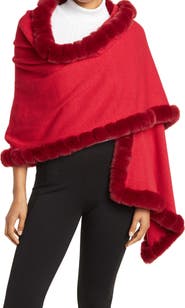 La Fiorentina Faux Fur Trim Wrap Scarf