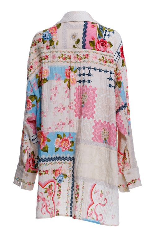 Agua Bendita Swan Meraki Long Sleeve Stretch Cotton Cover-up Tunic In Pink Multicolor