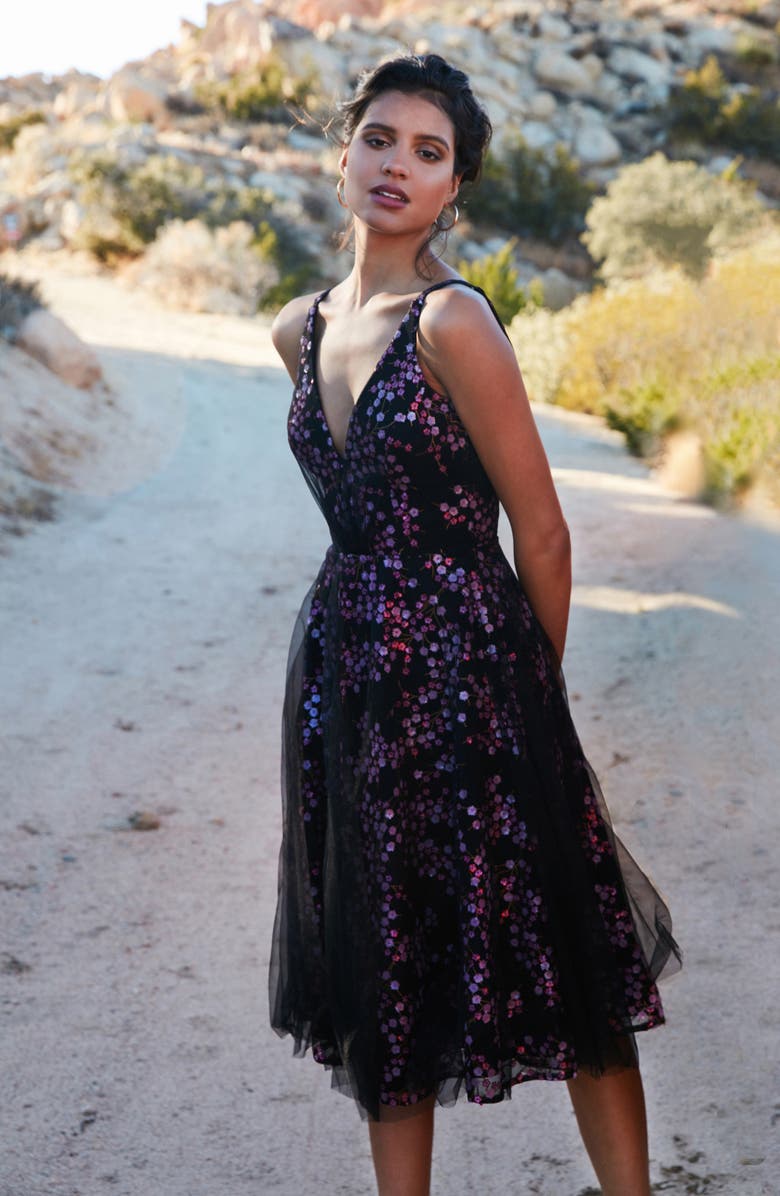 Dress the Population Courtney Sequin Floral Cocktail Dress, Alternate, color,