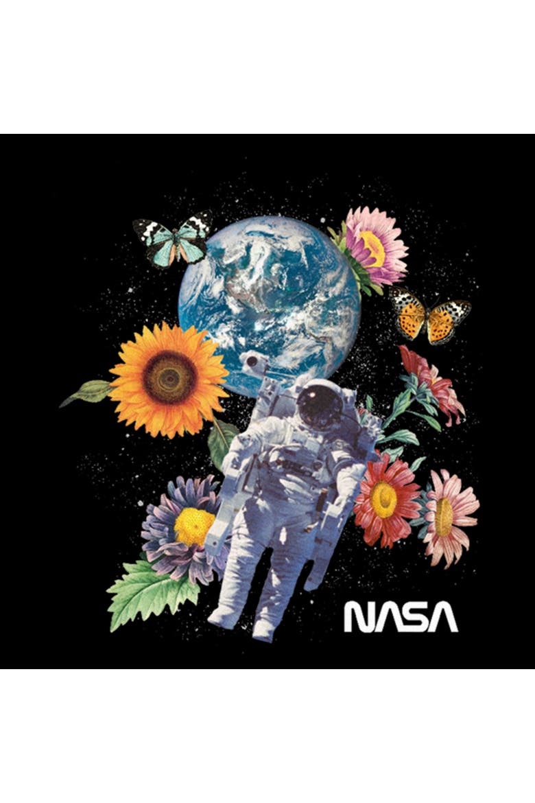 Men's NASA Floral Astronaut in Space Graphic T-Shirt, Alternate, color, Black
